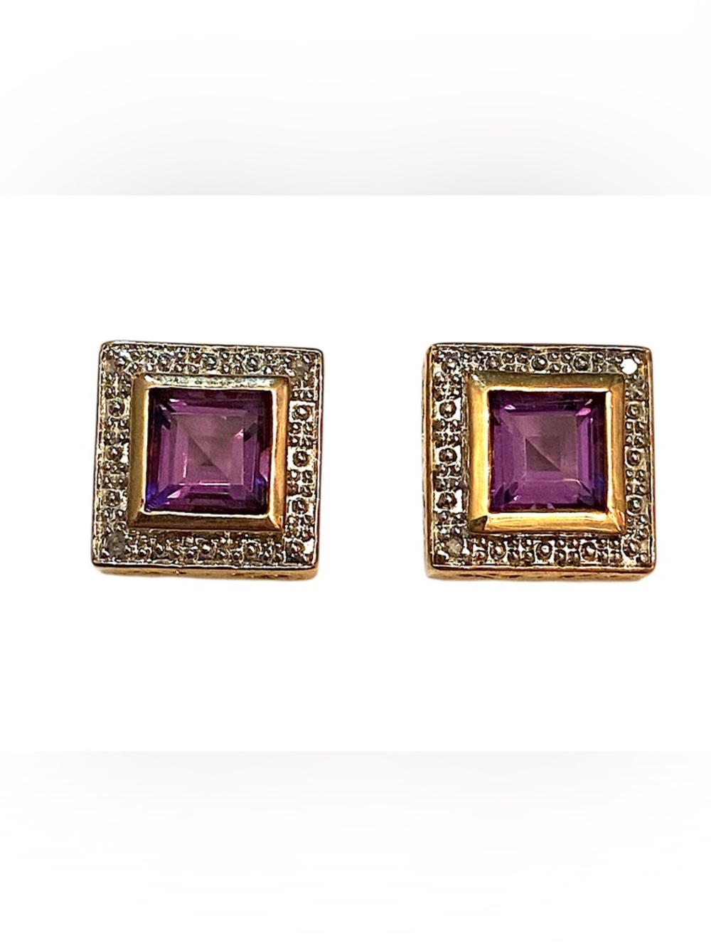 Amethyst Purple Stone Square Earrings Gold